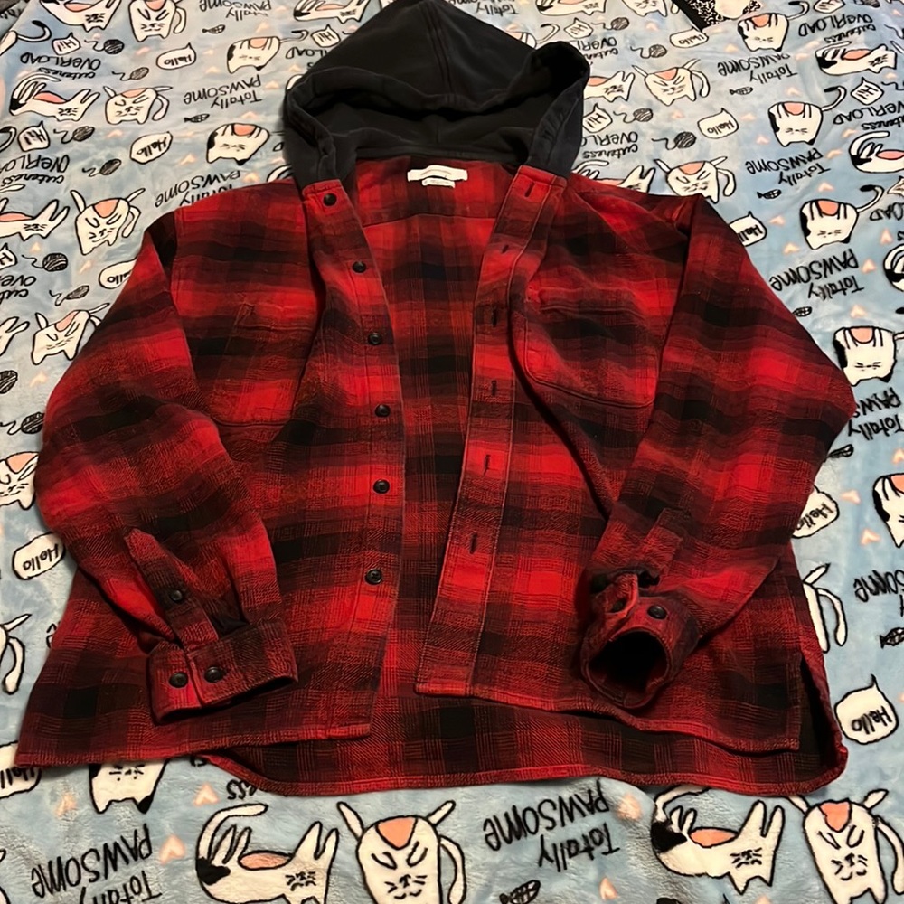 Im selling a red plaid button hoodie/sweatshirt